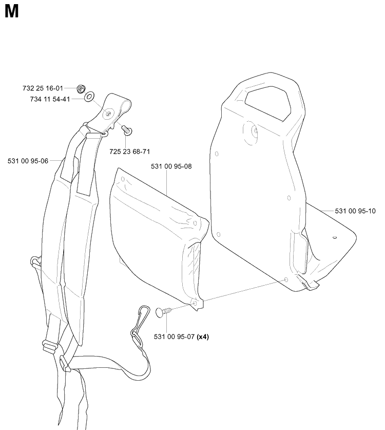 Harness Diagram and Parts List for 125BT (TH026D-AC57)(20041800001-Current) Husqvarna Leaf Blower / Vacuum