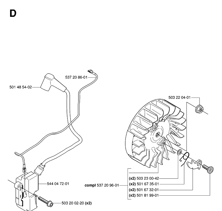 Ignition System Diagram and Parts List for 575XP 20070100001-Current Husqvarna Chainsaw