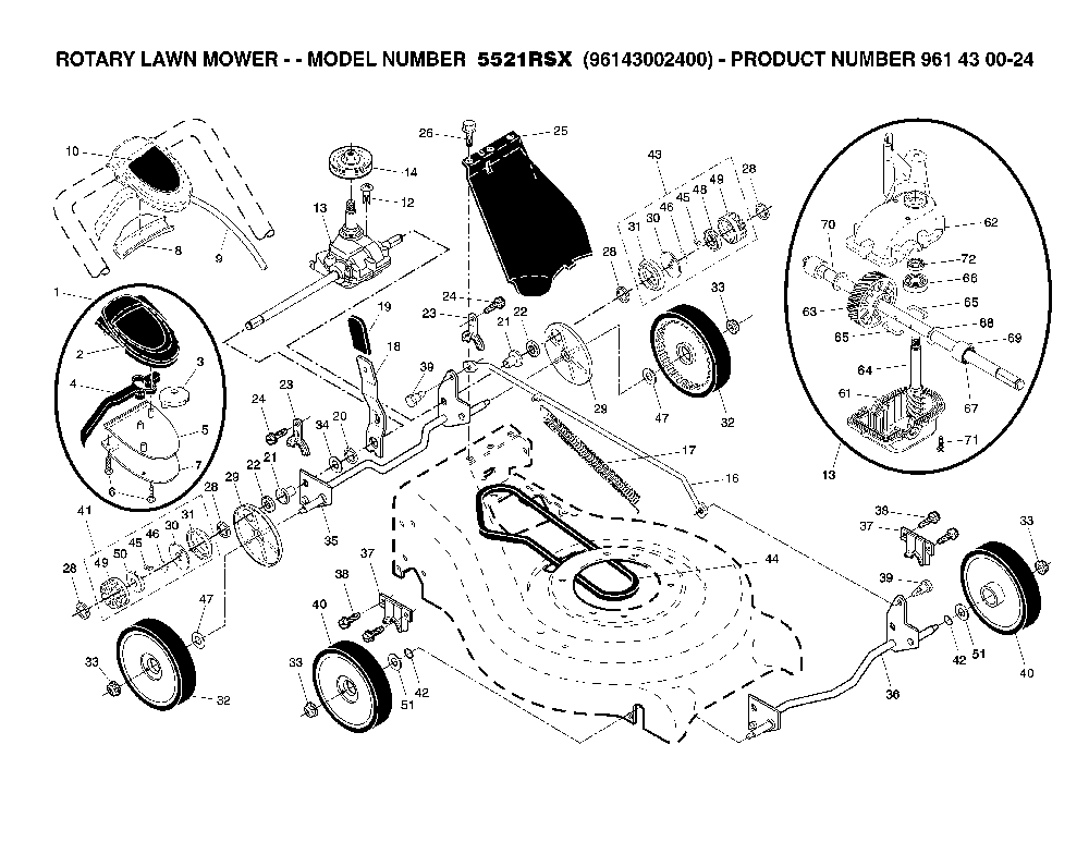 Repair Parts Diagram and Parts List for 5521RSX (96143002400, 961430024)(2007-01) Husqvarna Lawn Mower