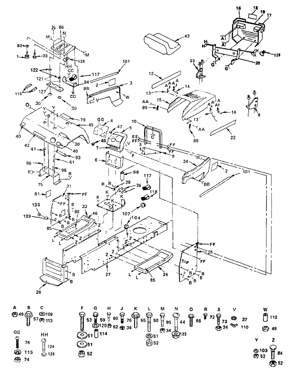 Chassis And Enclosures (Part 1) Diagram and Parts List for YT125 (954000041)(1990-01) Husqvarna Lawn Tractor