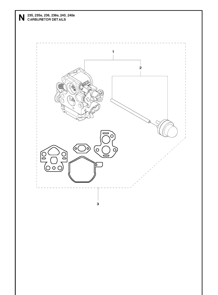 Carburetor Details Diagram and Parts List for 236E 20101400001-20180500001 Husqvarna Chainsaw