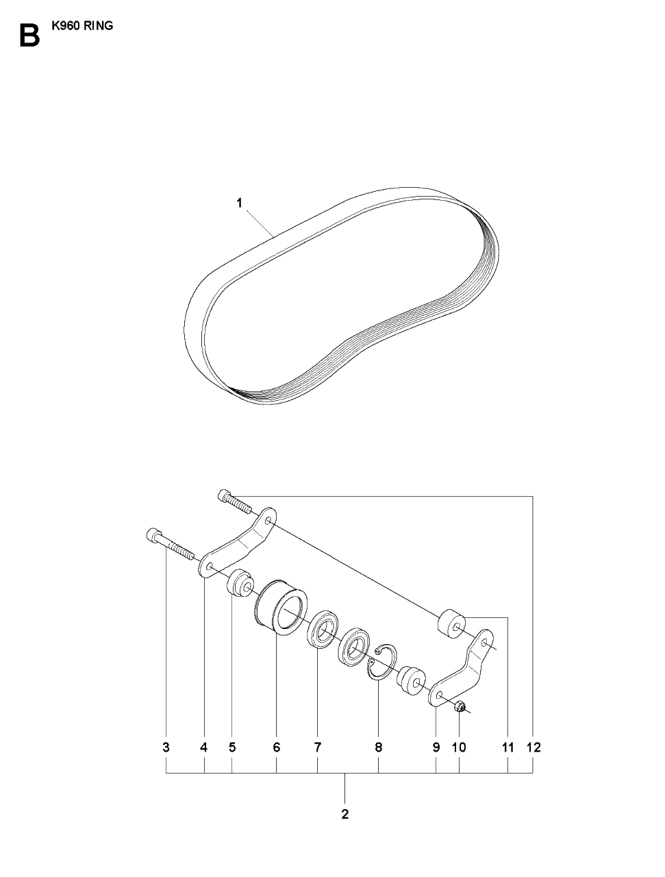 Belt Diagram and Parts List for K960 2008-03 Husqvarna Circular Saw