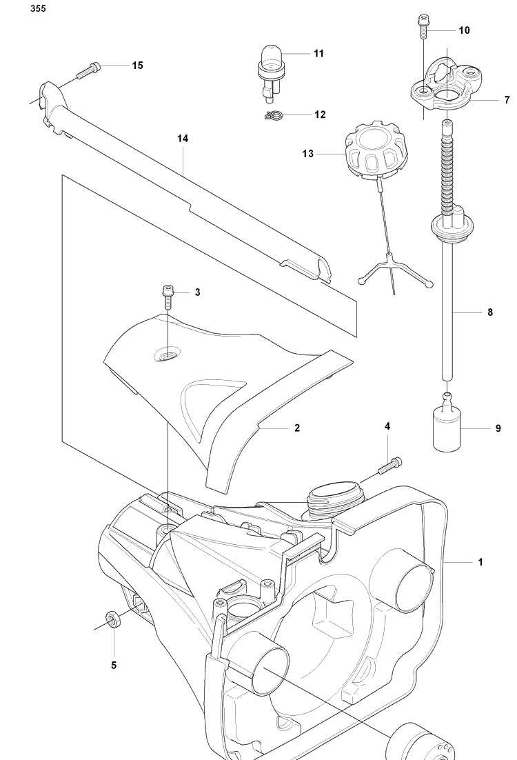 Fuel Tank/Avs (355) Diagram and Parts List for 355FXT 2008-07 Husqvarna Brush Cutter