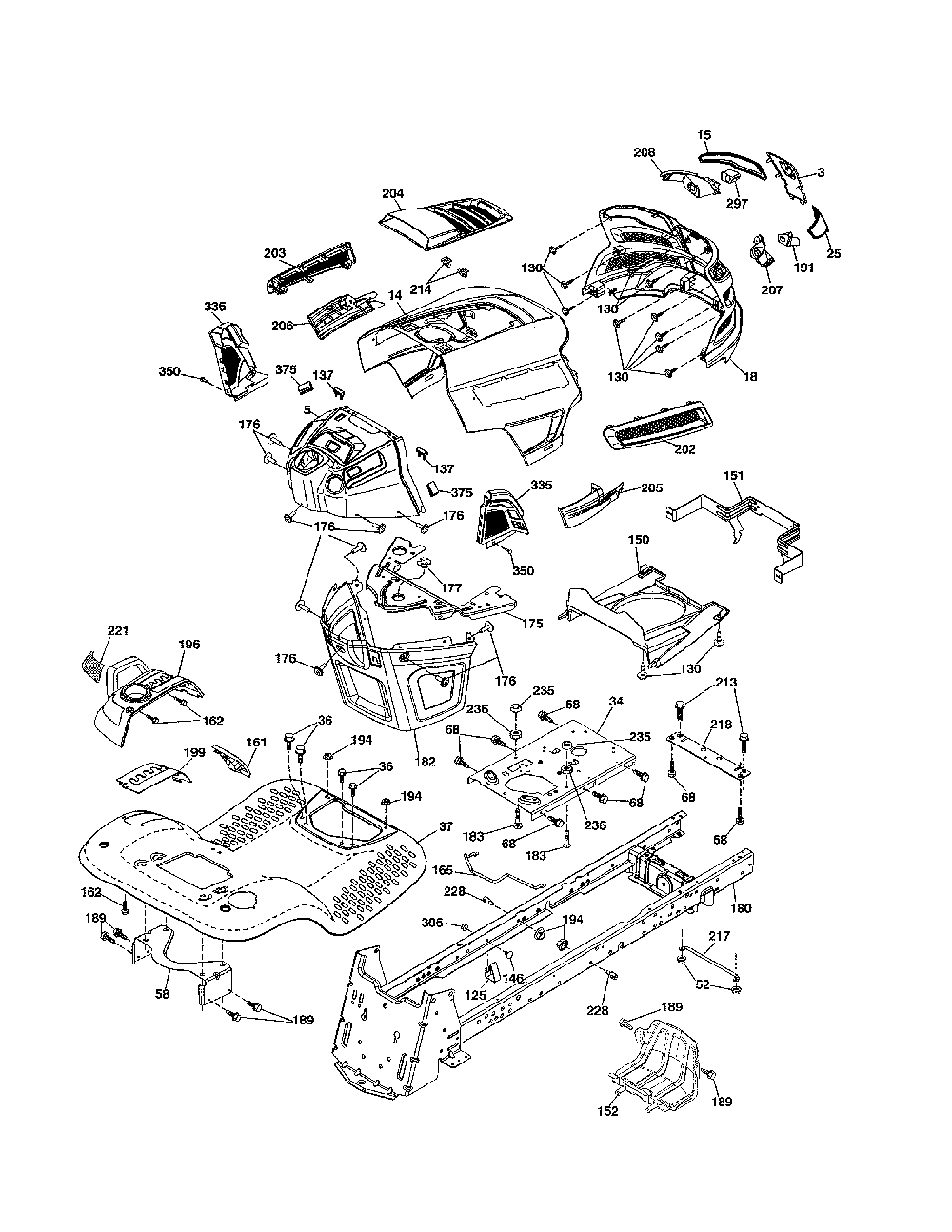 Chassis Diagram and Parts List for 96045004700  Husqvarna Lawn Tractor