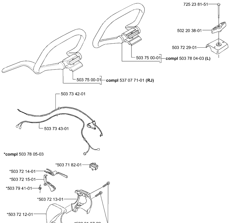 Throttle Assembly 232l 240l, Rj Diagram and Parts List for 240RJ 2000-10 Husqvarna Brush Cutter