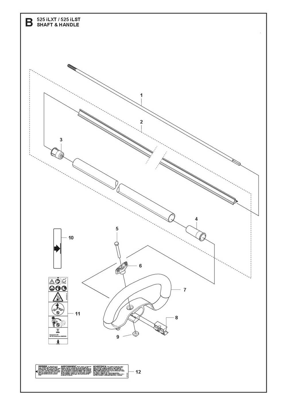 Shaft And Handle Diagram and Parts List for 525ILXT  Husqvarna Trimmer