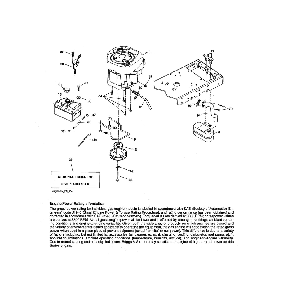 Engine Diagram and Parts List for 917223830  Husqvarna Lawn Tractor