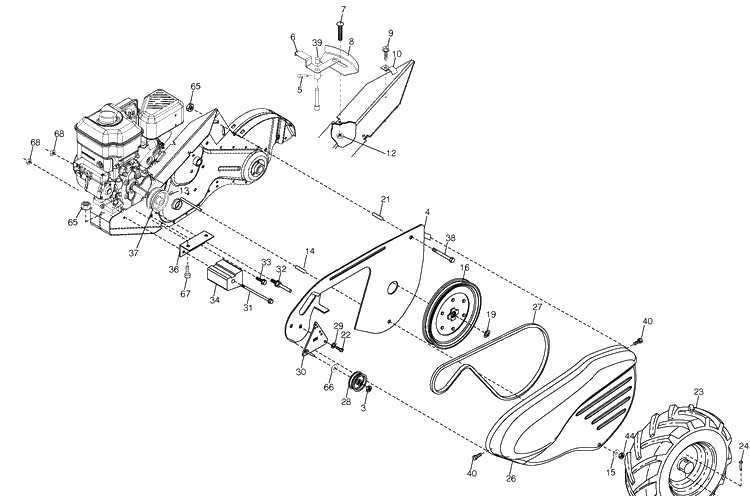 Mainframe, Left Side Diagram and Parts List for DRT900E (96093001400)(2009-11) Husqvarna Tiller