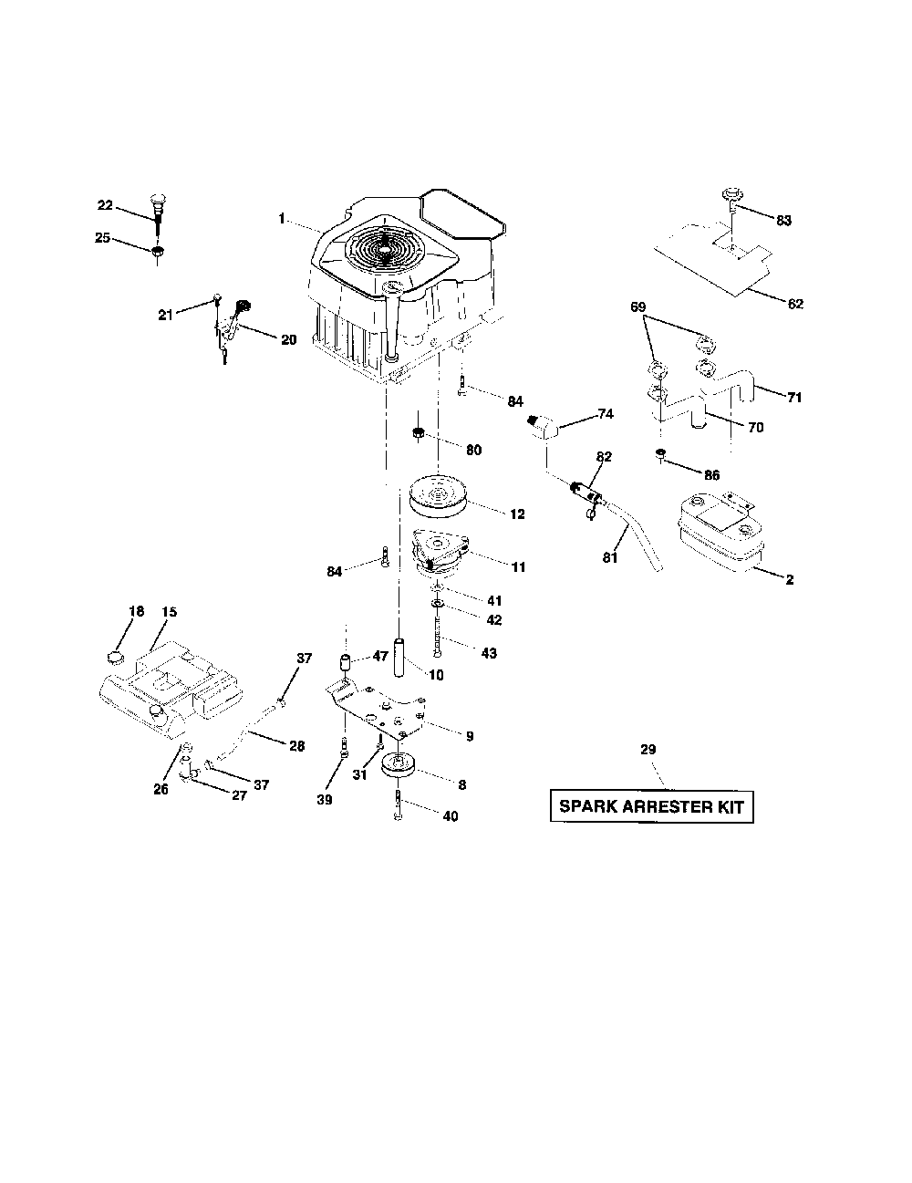 Engine Diagram and Parts List for LOGTH2548A  Husqvarna Lawn Tractor