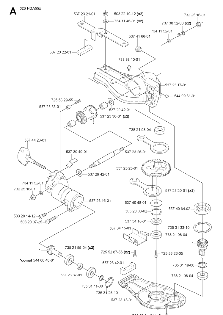 Gear Housing Diagram and Parts List for 326HDA55 (X-SERIES)(20090900001-Current) Husqvarna Hedge Trimmer
