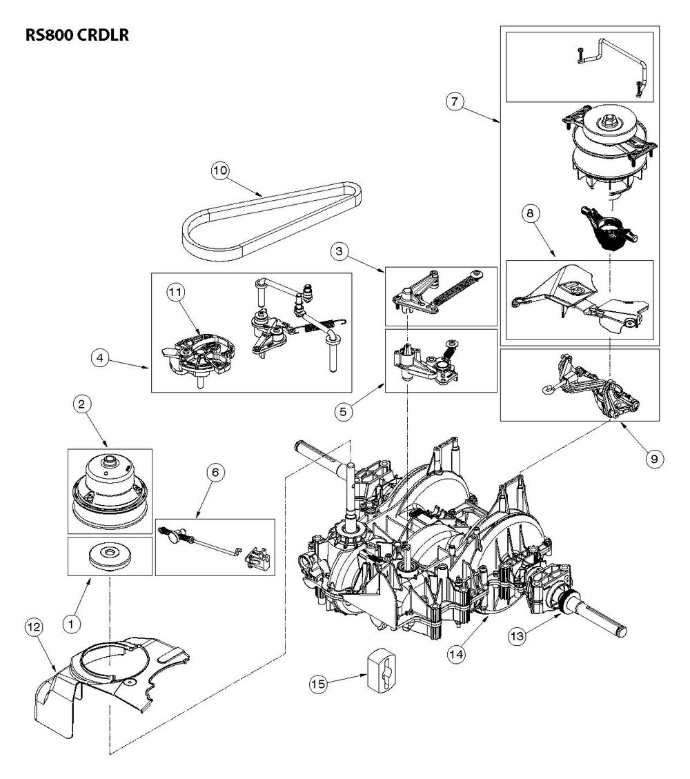 Transmission Diagram and Parts List for RS800CRDLR  Husqvarna Engine