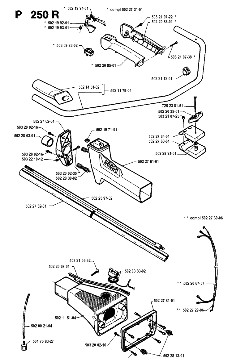 Shaft Diagram and Parts List for 250RX 19944000001-19954000000 Husqvarna Brush Cutter