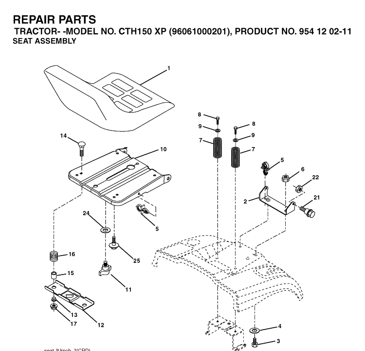Seat Diagram and Parts List for CTH150XP (96061000201)(2005-04) Husqvarna Lawn Tractor