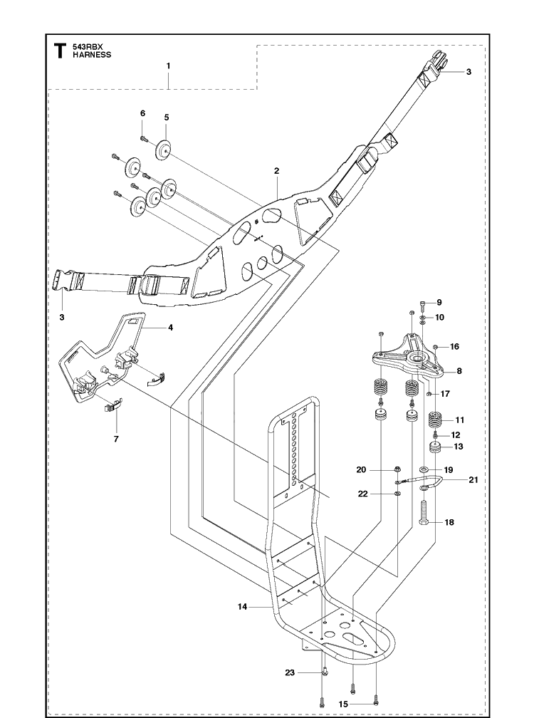Harness Diagram and Parts List for 543RBX 20130500001-20182200000 Husqvarna Brush Cutter