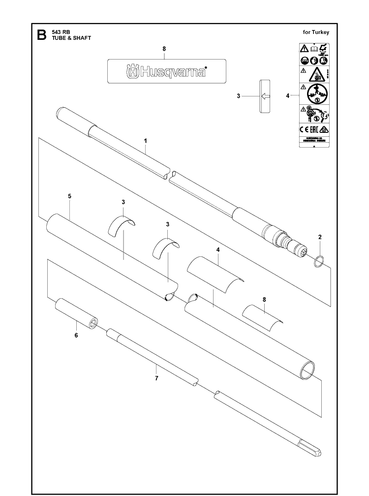 Tube And Shaft 2 Diagram and Parts List for 543RB  Husqvarna Brush Cutter
