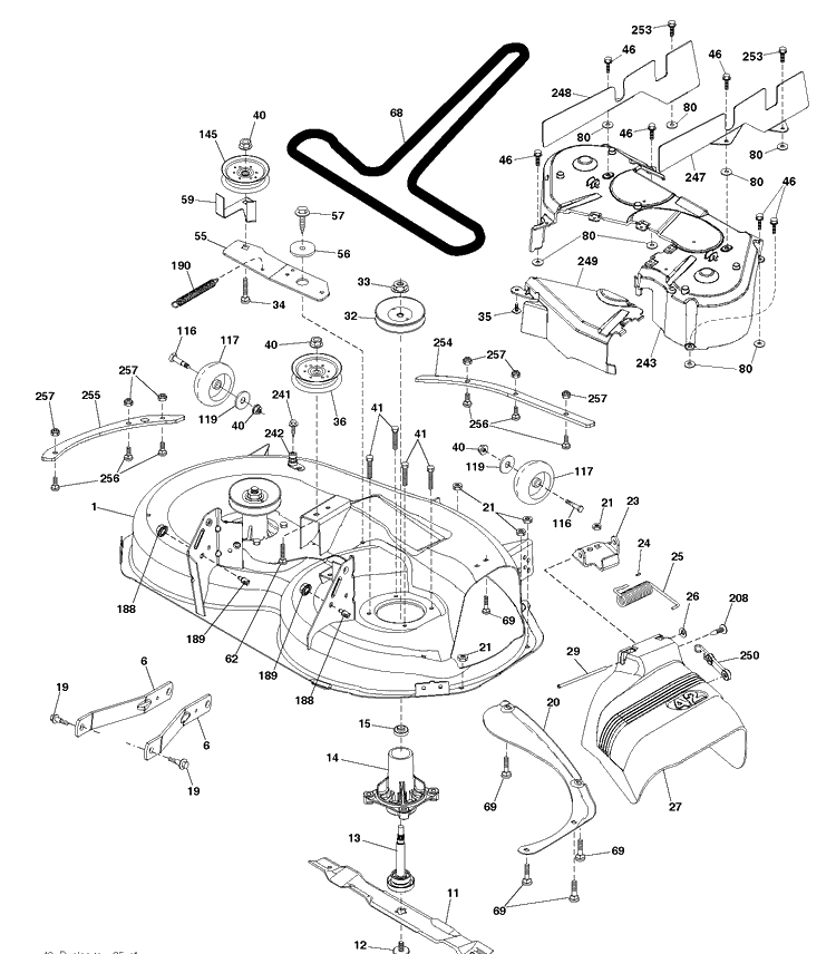 Mower Deck / Cutting Deck Diagram and Parts List for TS243T (96041041300)(2017-10) Husqvarna Lawn Tractor