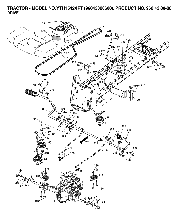 Drive Diagram and Parts List for YTH1542XP (96043000600)(2006-01) Husqvarna Lawn Tractor