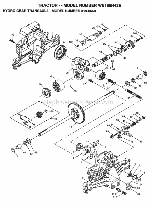 Hydro Transaxle Diagram and Parts List for WE185H42E 1998 Husqvarna Lawn Tractor