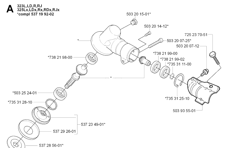 Bevel Gear Diagram and Parts List for 323R 20051800001-20061400000 Husqvarna Brush Cutter