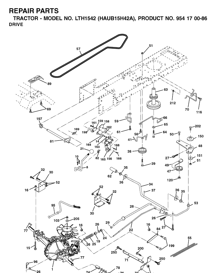 Drive Diagram and Parts List for LTH1542 (HAUB15H42A)(2003-01) Husqvarna Lawn Tractor