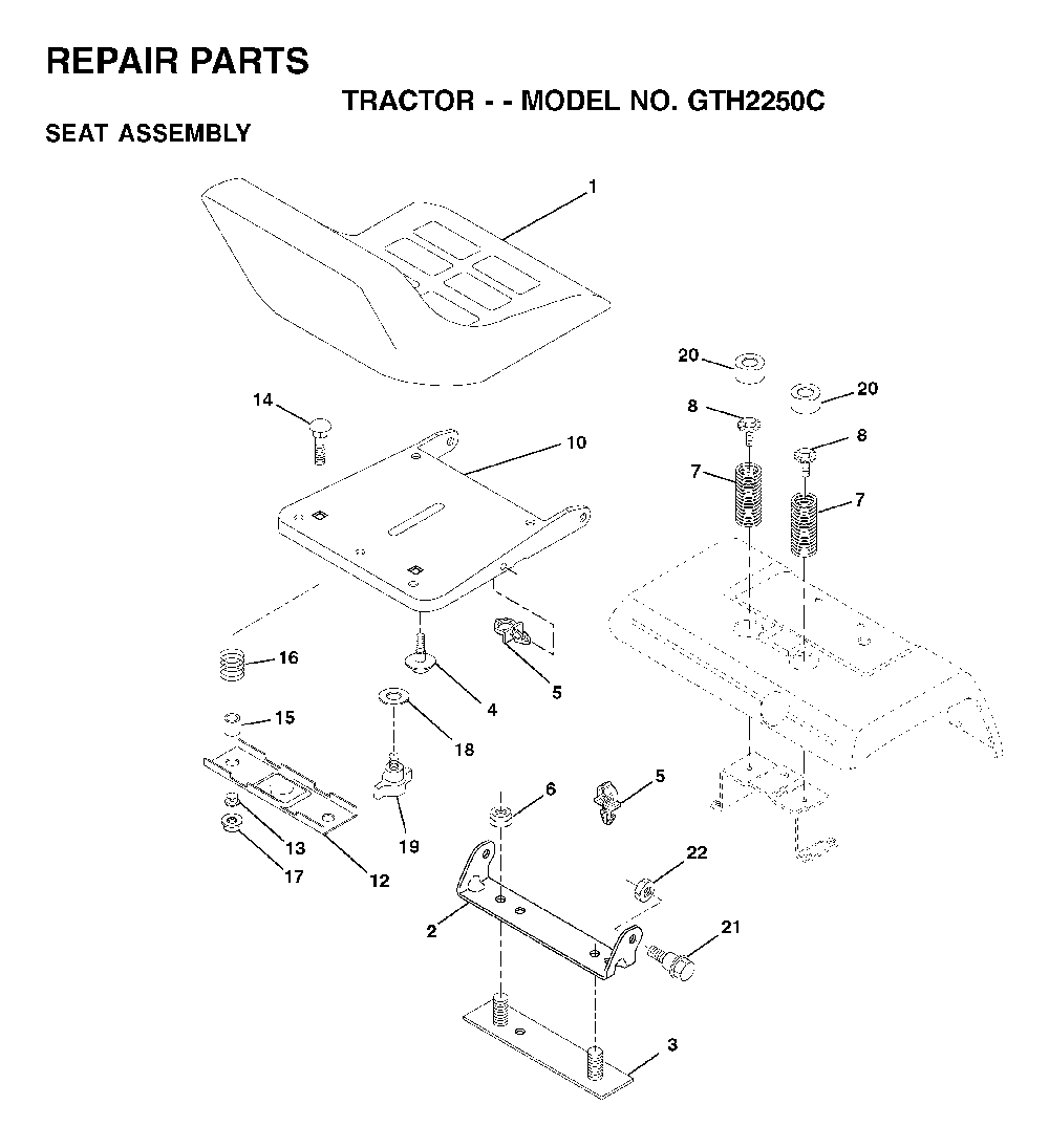 Seat Diagram and Parts List for GTH2250C (954567093)(2001-05) Husqvarna Lawn Tractor