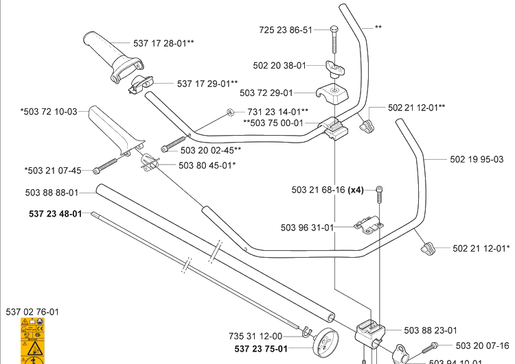 Shaft/Tube/Handle 2 Diagram and Parts List for 325RDX 2005-05 Husqvarna Brush Cutter