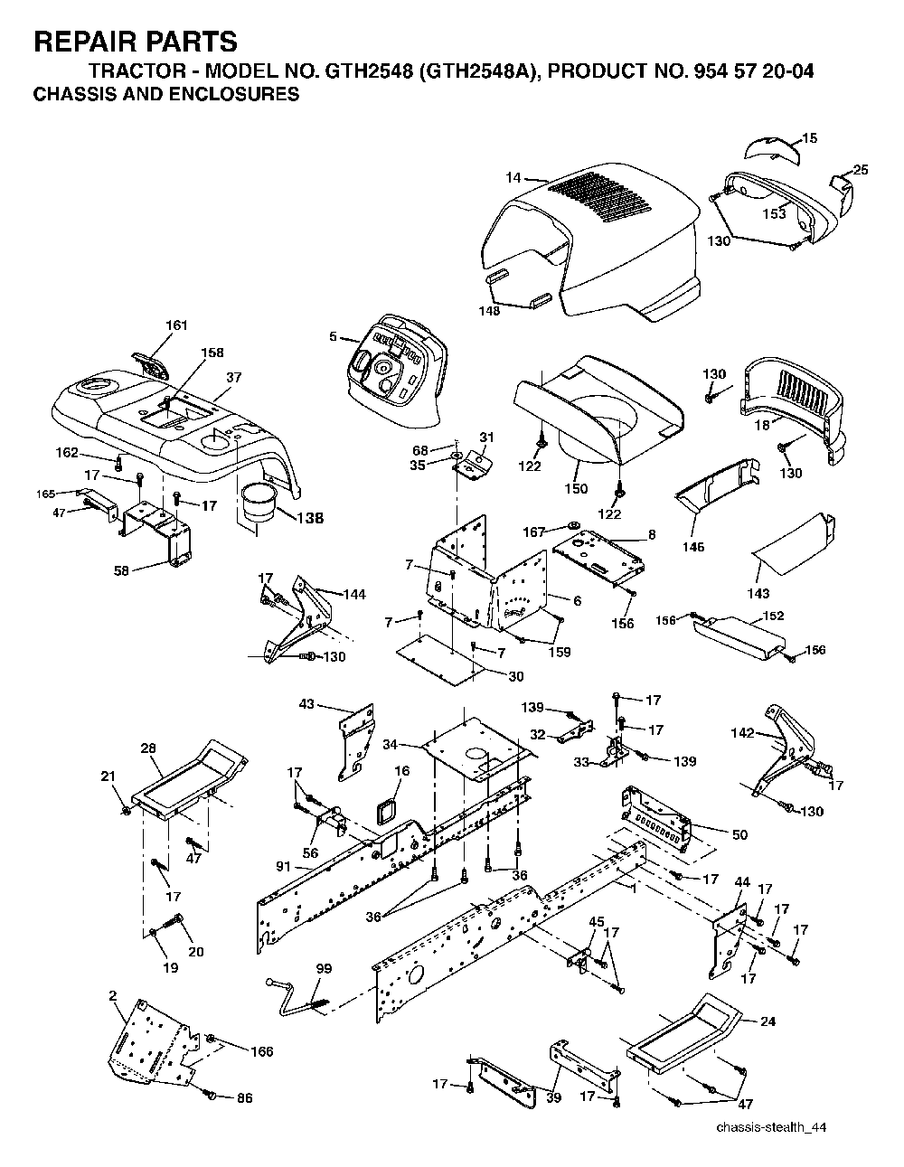 Chassis And Enclosures Diagram and Parts List for GTH2548A (954572004)(2004-05) Husqvarna Lawn Tractor