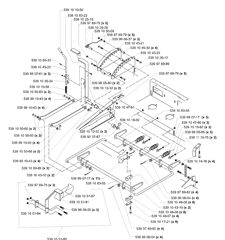 Deck Lift Assembly Diagram and Parts List for LZ6123TLKOA (96899269)(2005-08) Husqvarna Lawn Mower