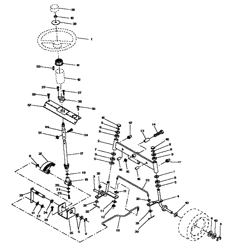 Steering And Front Axle Diagram and Parts List for LTH125 (HC125H42C)(954002721)(1996-04) Husqvarna Lawn Mower