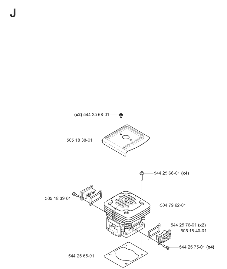 Cylinder Diagram and Parts List for 180BF 20080500001-20084000000 Husqvarna Leaf Blower / Vacuum