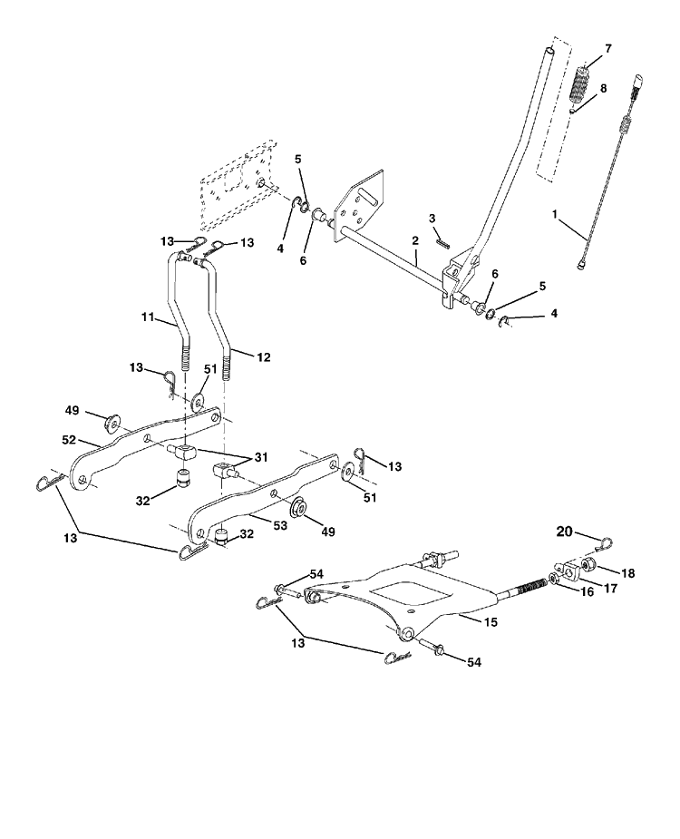 Mower Lift Lever Diagram and Parts List for YTH2148-LO21H48A (954572035)(2005-01) Husqvarna Lawn Tractor
