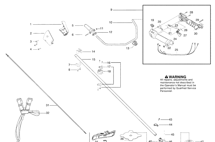 Handle And Controls Diagram and Parts List for 128R 2009-05 Husqvarna Brush Cutter