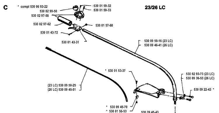 Shaft Diagram and Parts List for 26LC 19931800001-Current Husqvarna Edger