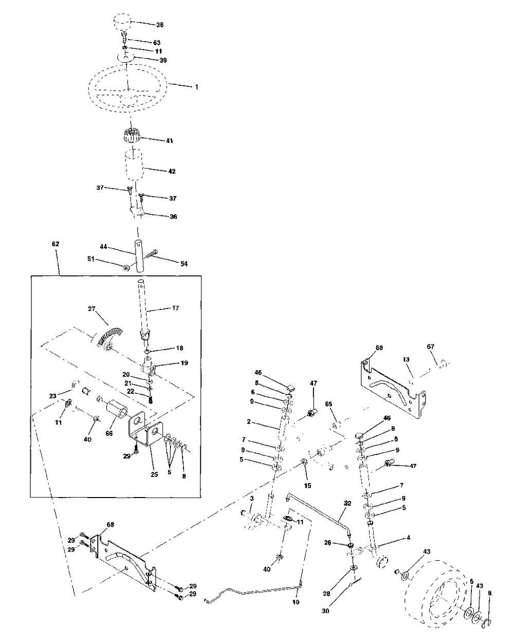 Steering Assembly Diagram and Parts List for LT130 (954140004-A)(1997-12) Husqvarna Lawn Tractor