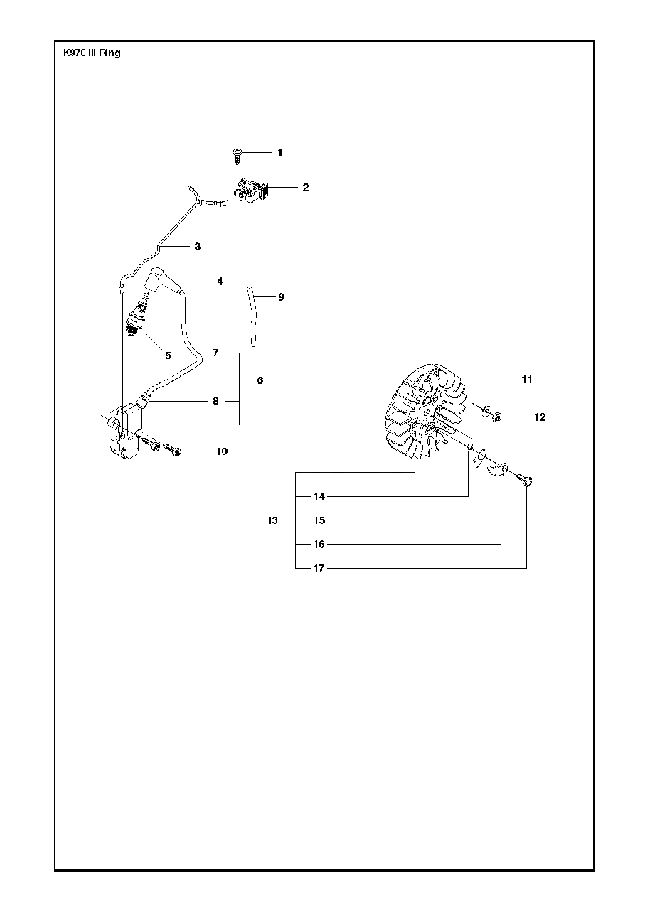 Ignition System Diagram and Parts List for K970IIIRING 2017-03 Husqvarna Circular Saw