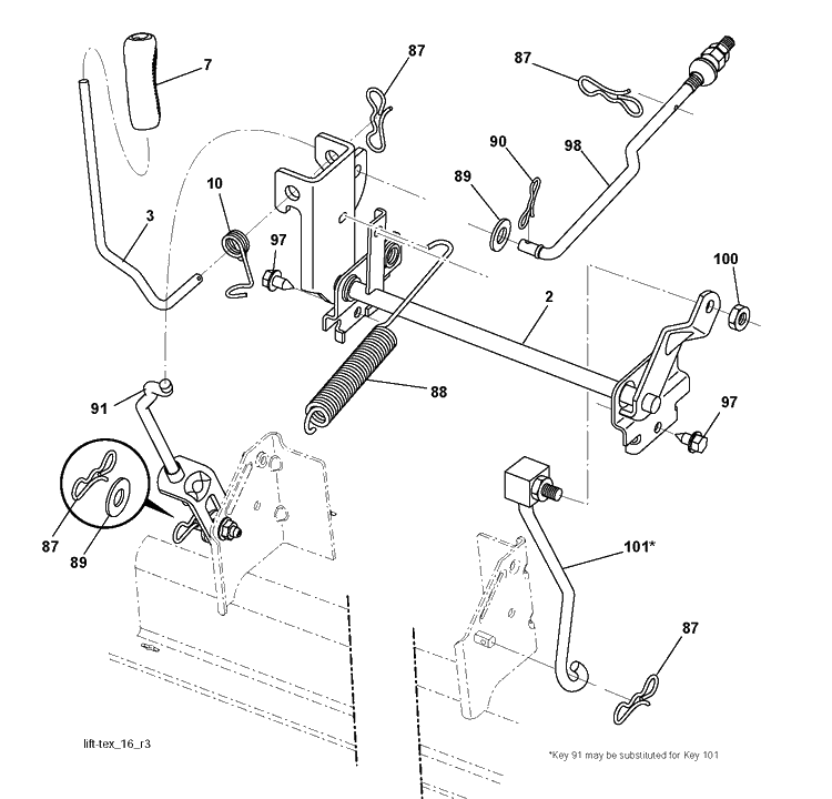 Mower Lift / Deck Lift Diagram and Parts List for YTH150 (96041002102)(2009-01) Husqvarna Lawn Tractor