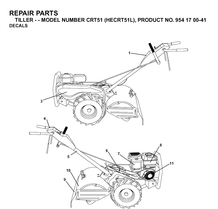 Decals Diagram and Parts List for CRT51 (HECRT51L)(2003-01) Husqvarna Cultivator