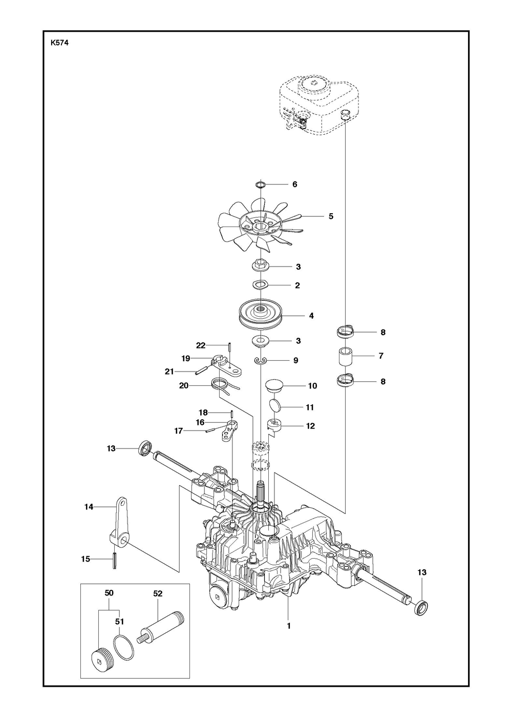 Transmission Diagram and Parts List for R216TAWD2018-2021  Husqvarna Lawn Tractor