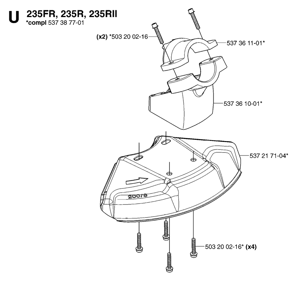 Guards 2 Diagram and Parts List for 232R 20144900001 & Above Husqvarna Trimmer