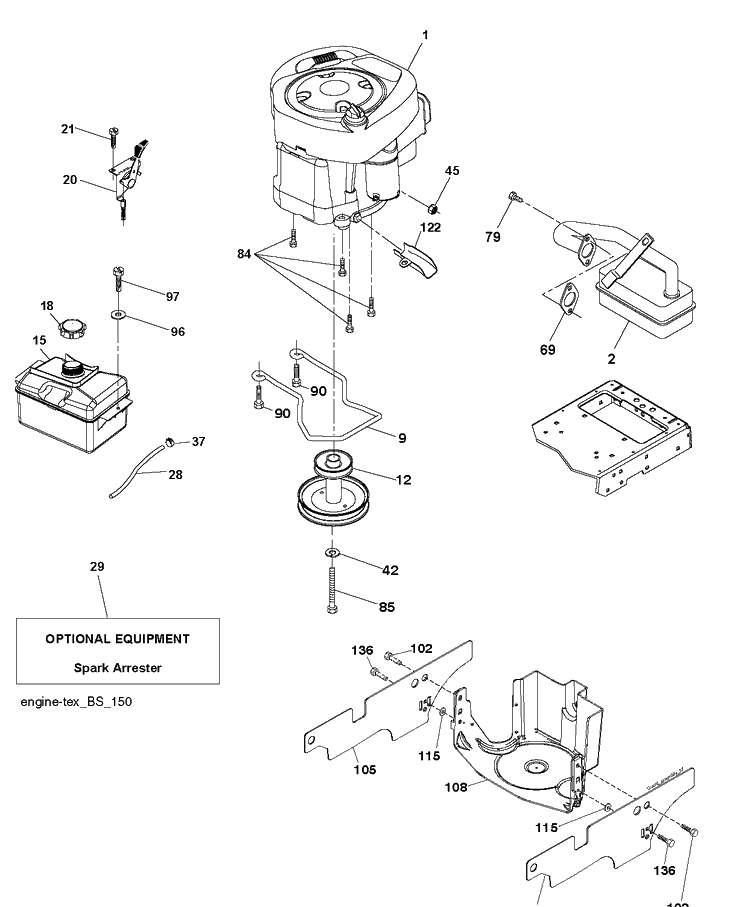 Engine Diagram and Parts List for TS138M (96041042000)(2018-07) Husqvarna Lawn Tractor