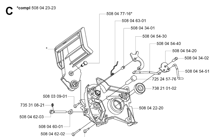 Chain Brake Diagram and Parts List for 317 20053600001-20061900000 Husqvarna Chainsaw