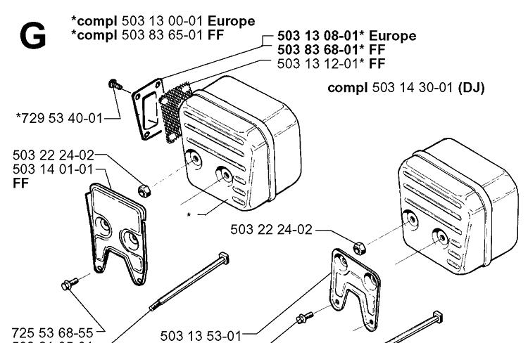 Muffler Diagram and Parts List for 3120 20000600001-20013500000 Husqvarna Chainsaw