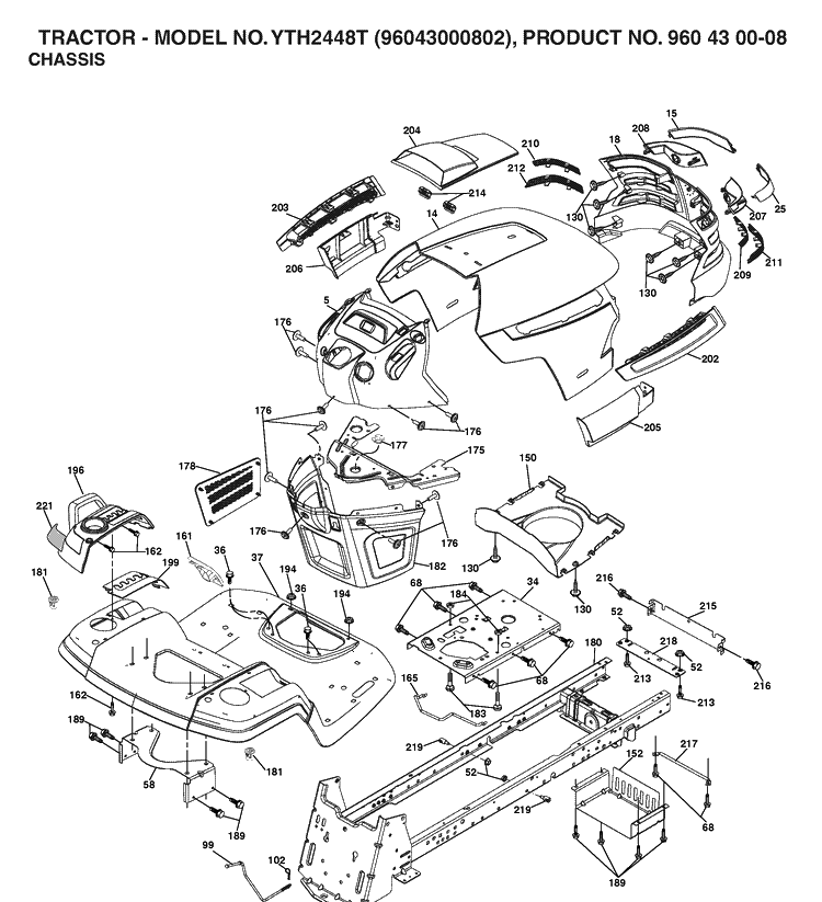 Chassis And Enclosures Diagram and Parts List for YTH2448T (96043000802)(2006-02) Husqvarna Lawn Tractor