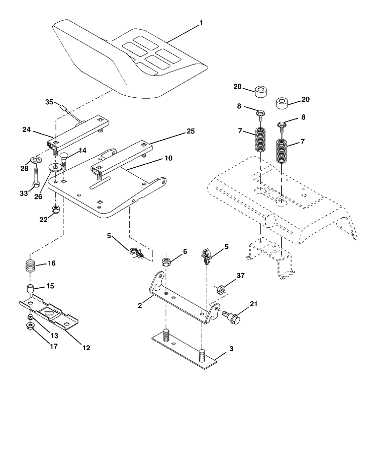 Seat Diagram and Parts List for GTH2548-LOGT25H48B/954572134 2004-01 Husqvarna Lawn Tractor