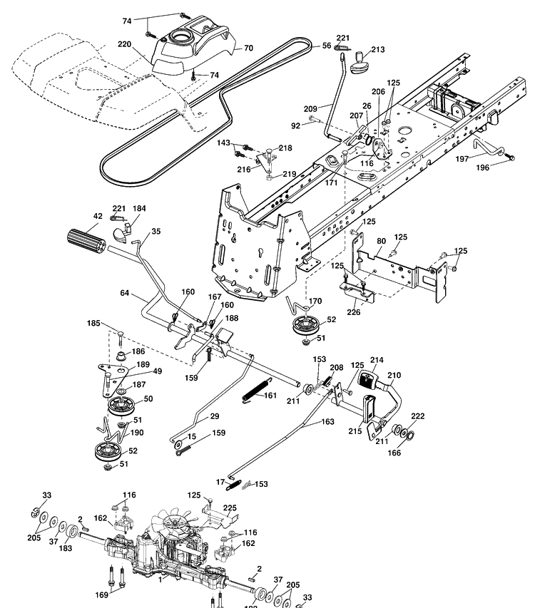 Drive Diagram and Parts List for YTH2454 (96043002204)(2006-09) Husqvarna Lawn Mower