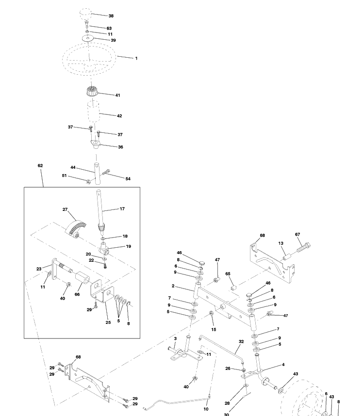 Steering Assembly Diagram and Parts List for LTH120 (954140013A)(1997-12) Husqvarna Lawn Mower