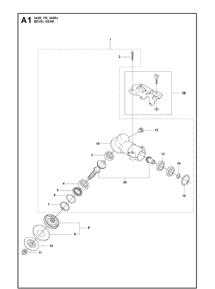 Bevel Gear 2 Diagram and Parts List for 343FR  Husqvarna Brush Cutter
