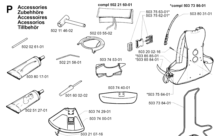 Accessories Diagram and Parts List for 240RBD 19970500001-20004000000 Husqvarna Brush Cutter