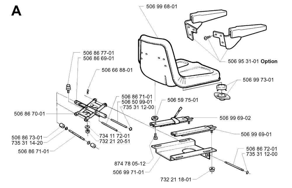 Seat Diagram and Parts List for PF21 2001-02 Husqvarna Lawn Tractor