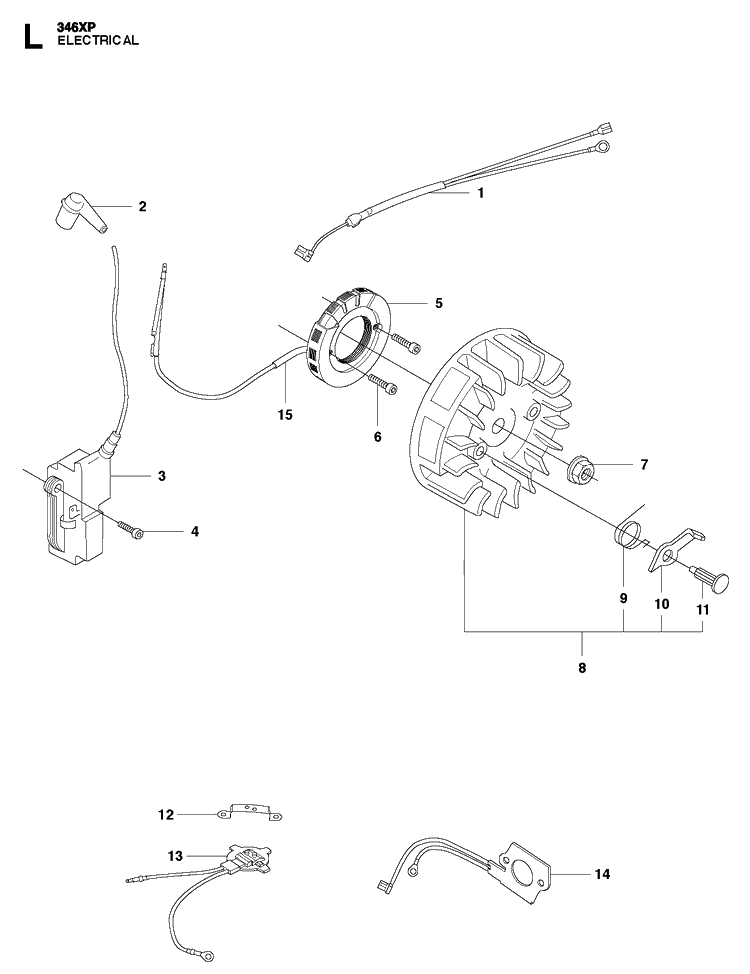 Electrical Diagram and Parts List for 346XP 2011-01 Husqvarna Chainsaw